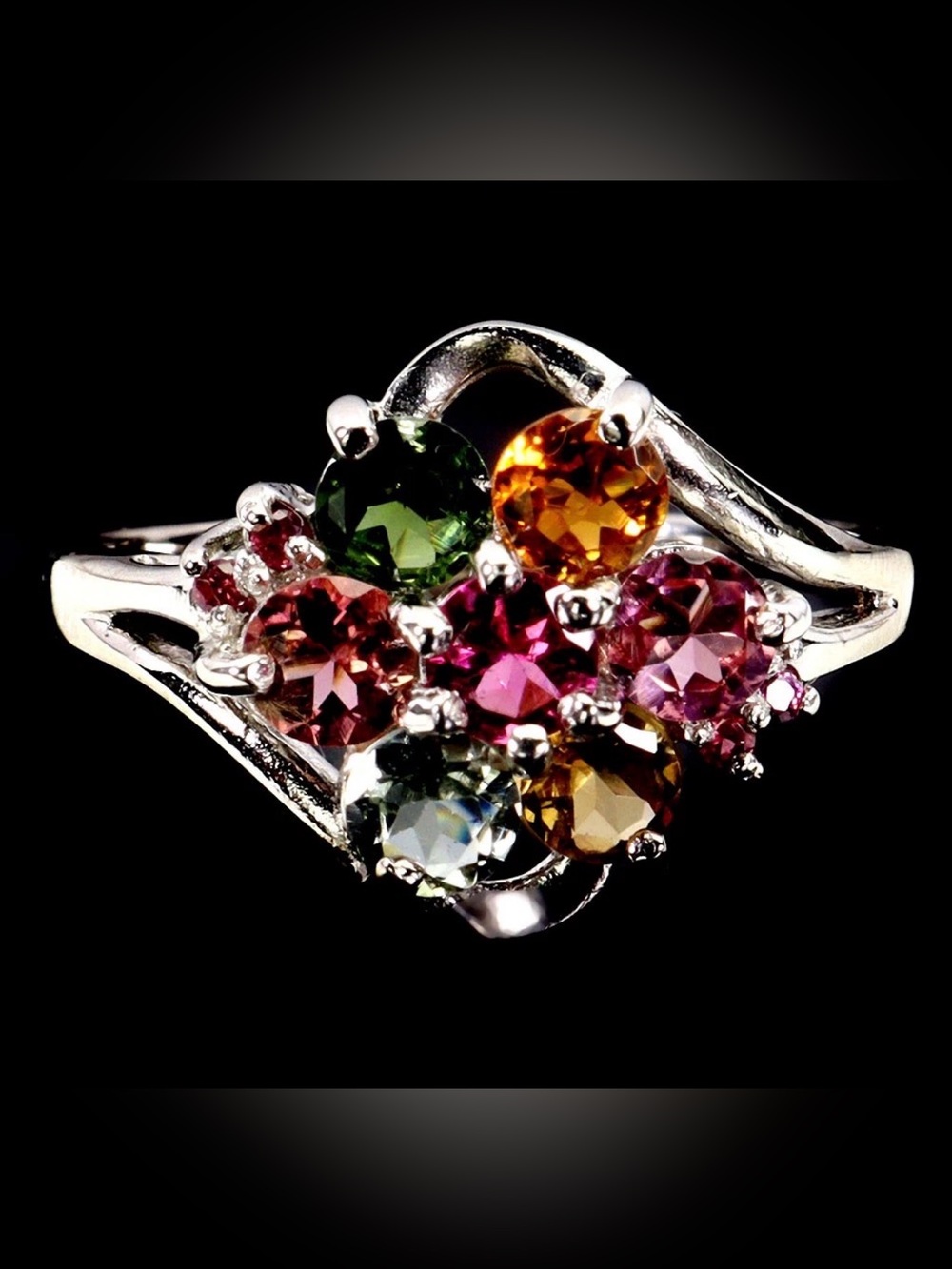 925 Sterling Silver Ring Round Tourmaline 4mm Rhodolite Gemstone Jewelry Size 9